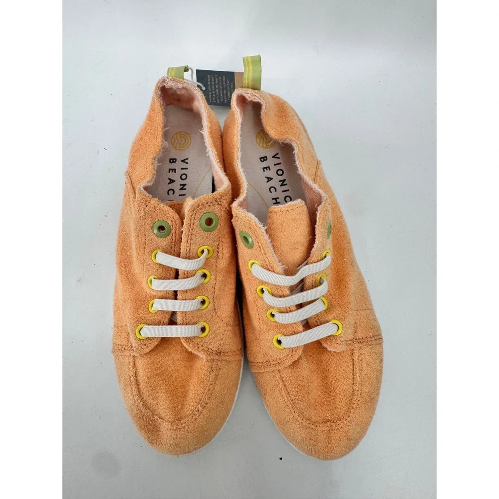 Vionic Pismo Sneakers Women 8.5 Orange Terry Cloth Slip On Casual